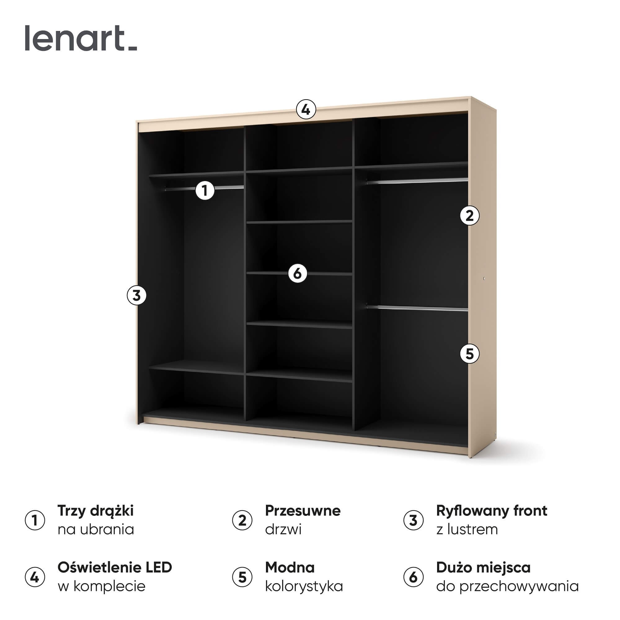 TREND TS-02 3D bīdāmais skapis | Spogulis, LED apgaismojums | Bēša, melna — изображение 6