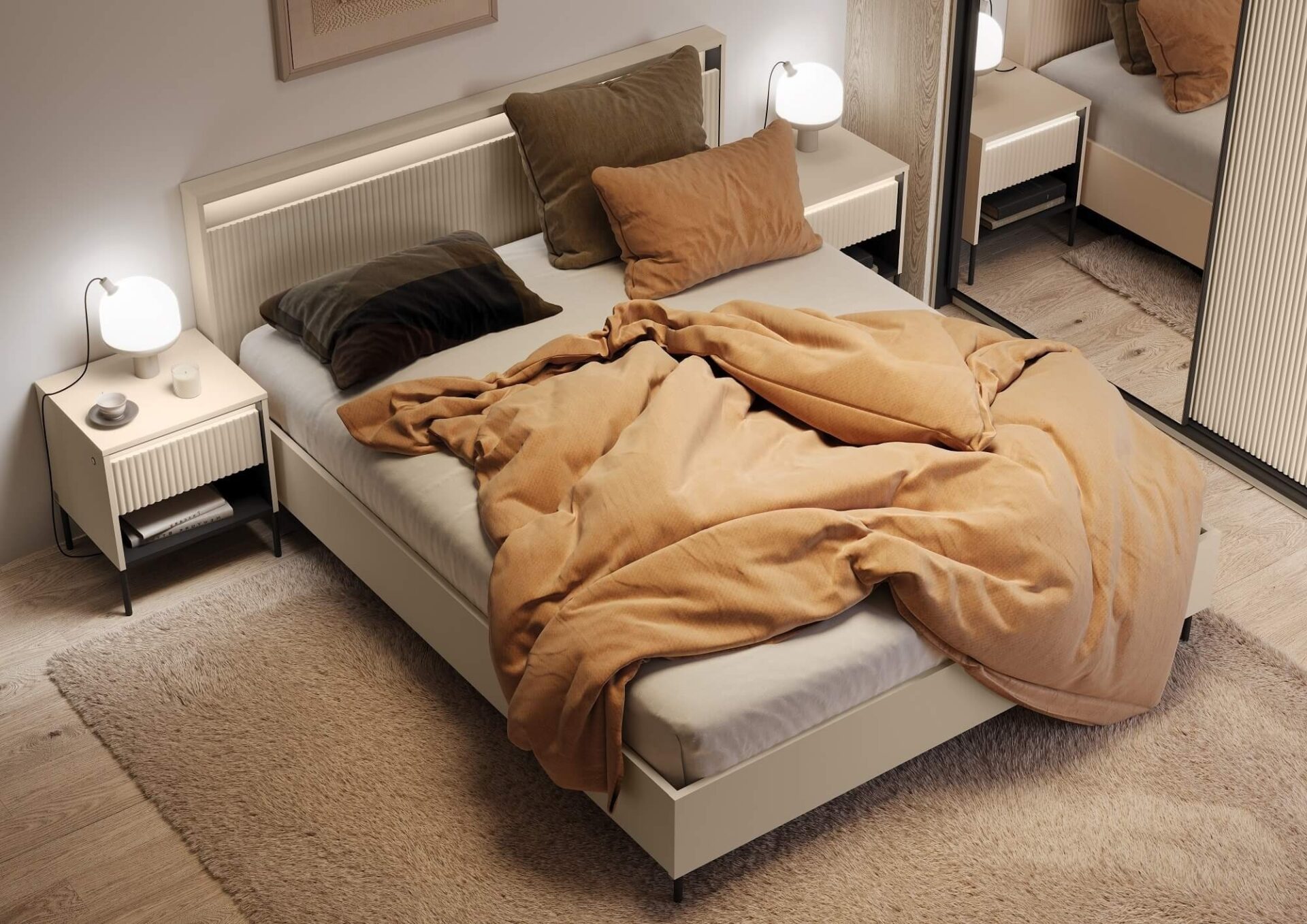 TREND TS-03 gulta ar uzglabāšanas kasti | 160x200 | LED apgaismojums | Bēša, melna — изображение 2