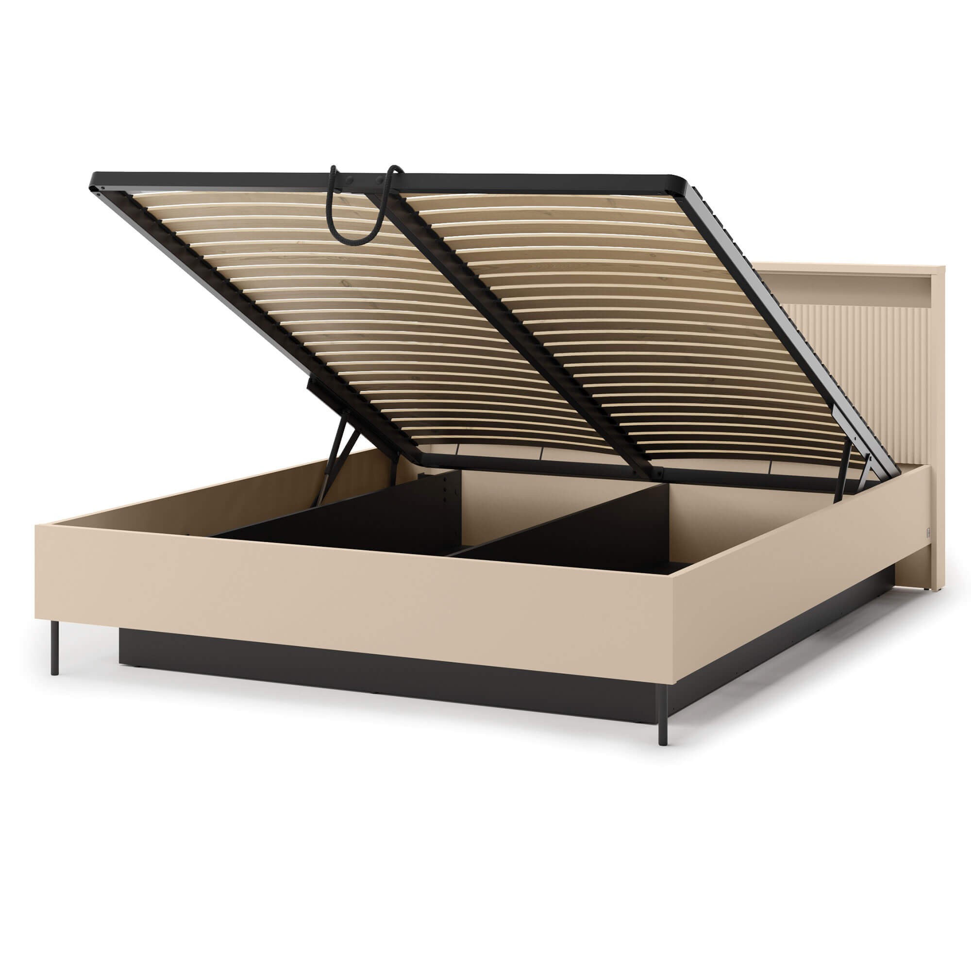 TREND TS-03 gulta ar uzglabāšanas kasti | 160x200 | LED apgaismojums | Bēša, melna — изображение 6