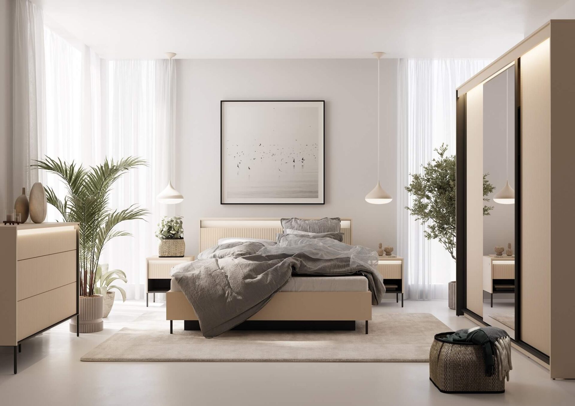 TREND TS-03 gulta ar uzglabāšanas kasti | 160x200 | LED apgaismojums | Bēša, melna — изображение 3