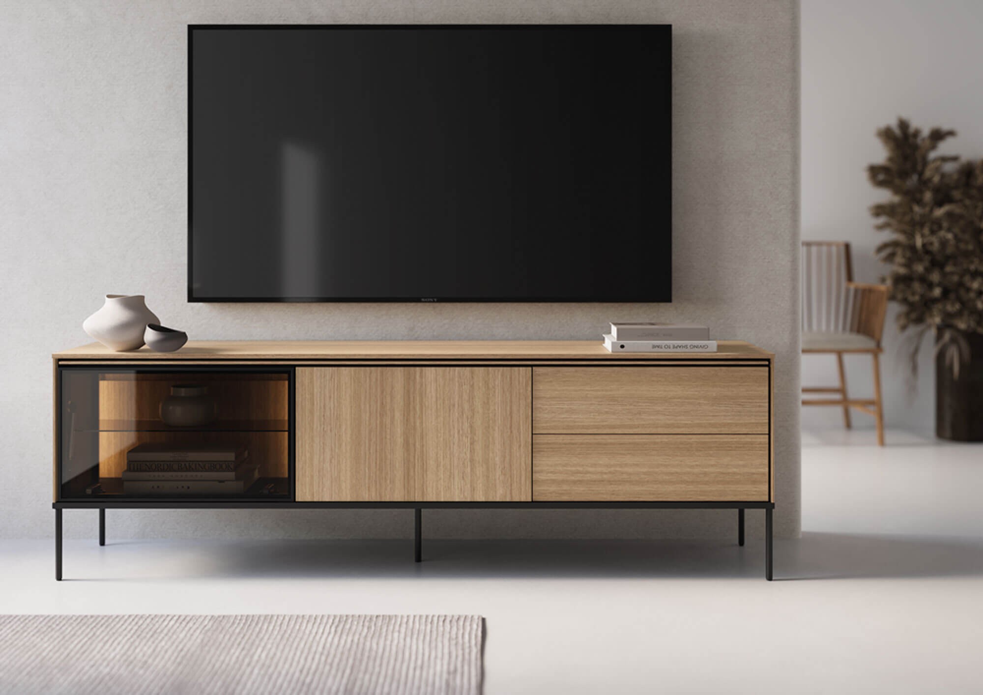 TV skapītis ar apgaismojumu 1d1w2s VISSO VI-08 | Lineārs ozols — изображение 2