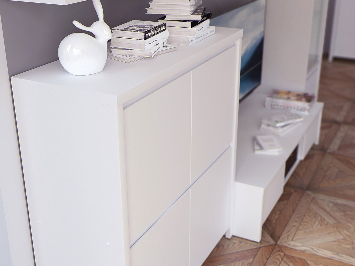 KASPIAN kumode ar četrām durvīm, 105 cm, balta/matēti balta — 4 attēls