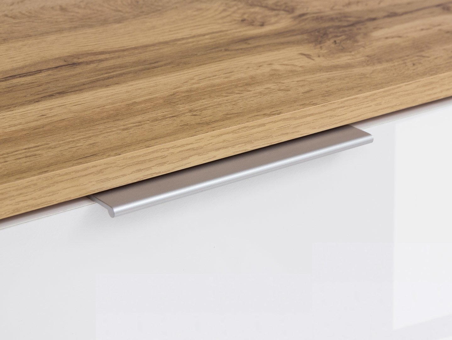 ZELE kumode ar četrām durvīm, 104 cm, Wotan ozols/spīdīgi balta