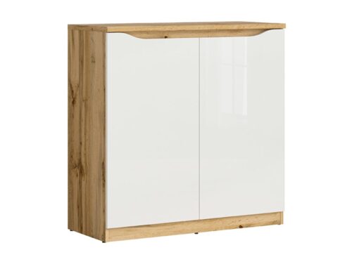 NUIS divdurvju kumode, 90 cm, Wotan ozols/spīdīgi balta