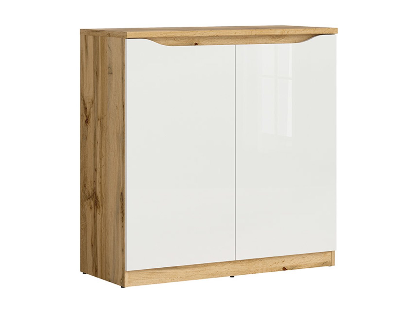 NUIS divdurvju kumode, 90 cm, Wotan ozols/spīdīgi balta