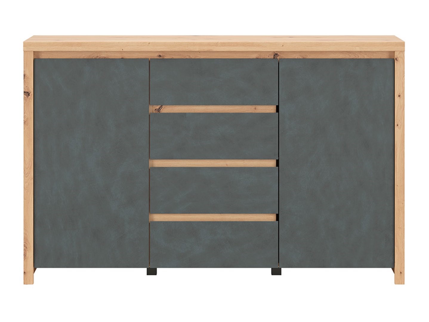 Divdurvju kumode ar četrām atvilktnēm LARIOS 143 cm, mākslīgais ozols/audums