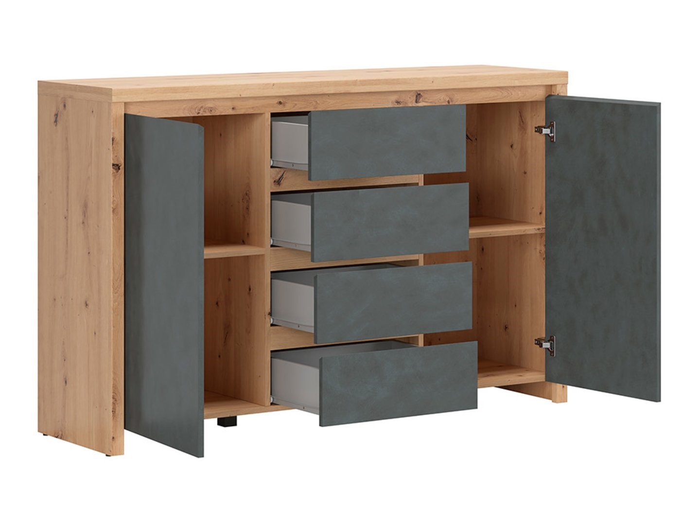 Divdurvju kumode ar četrām atvilktnēm LARIOS 143 cm, mākslīgais ozols/audums — 2 attēls