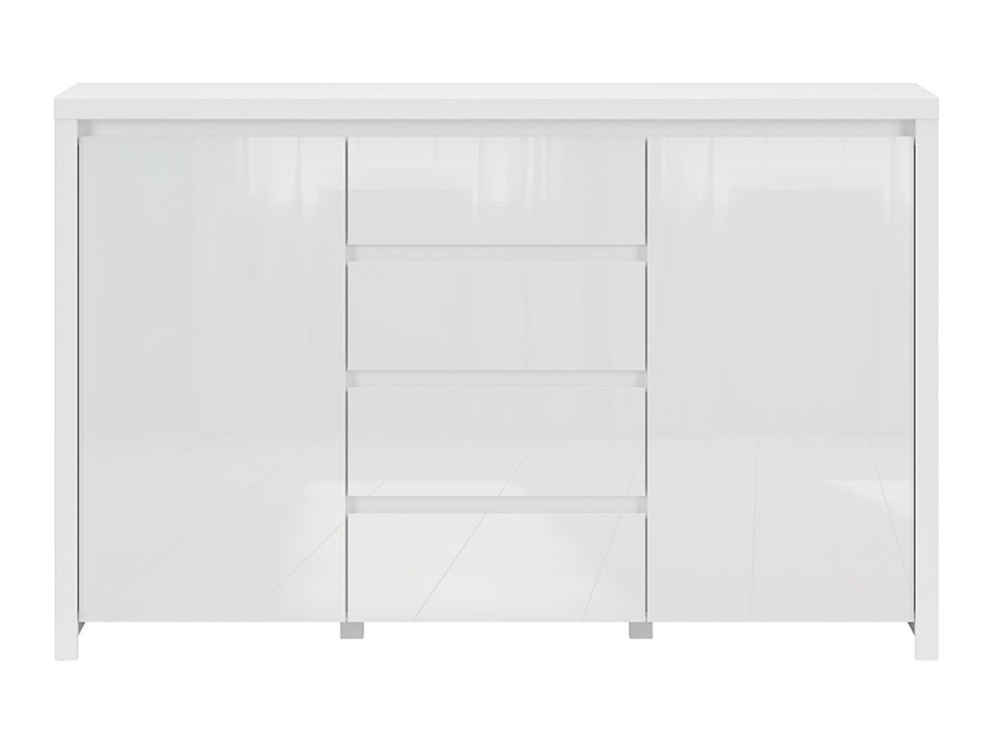 Divdurvju kumode ar četrām atvilktnēm LARIOS, 143 cm, balta/spīdīgi balta