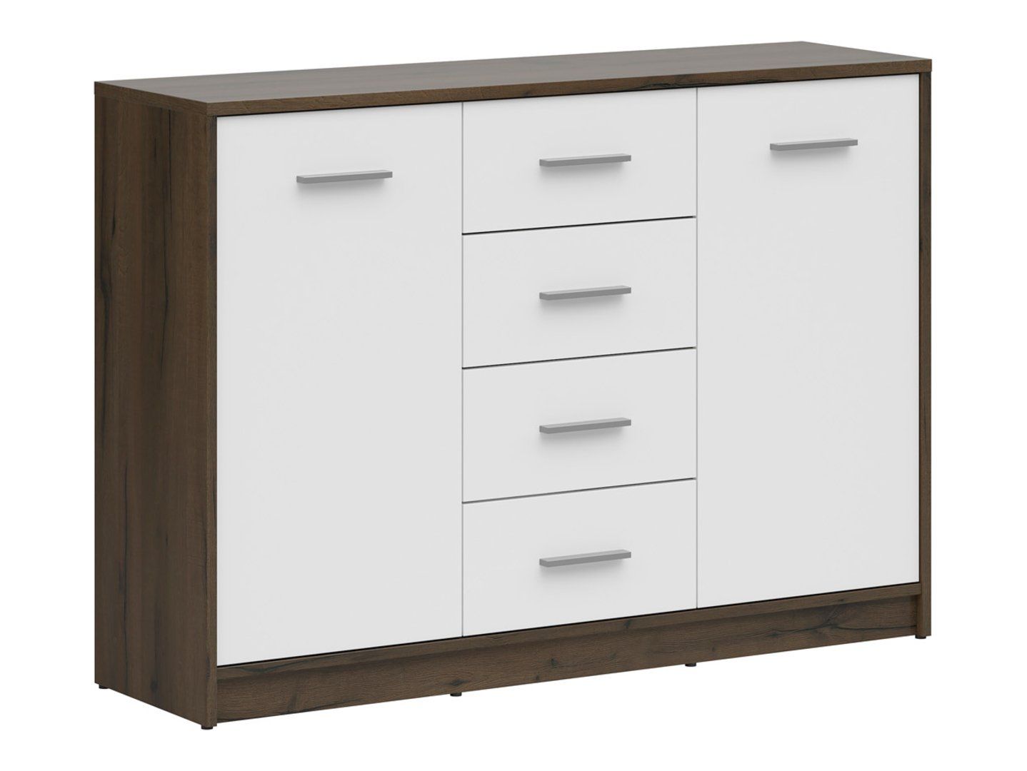 Divdurvju kumode ar četrām atvilktnēm NEPO PLUS 119 cm, ozolkoka/balta