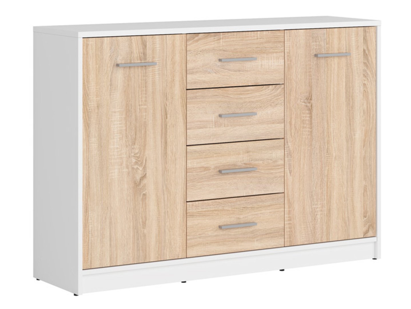 Divdurvju kumode ar četrām atvilktnēm NEPO PLUS 118.5 cm baltā/sonoma ozolkoka krāsā