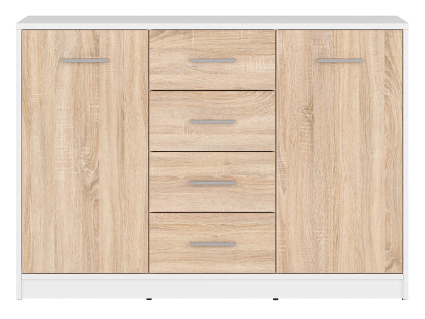 Divdurvju kumode ar četrām atvilktnēm NEPO PLUS 118.5 cm baltā/sonoma ozolkoka krāsā — 2 attēls