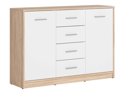 Divdurvju kumode ar četrām atvilktnēm NEPO PLUS 118,5 cm, Sonoma ozols/balta