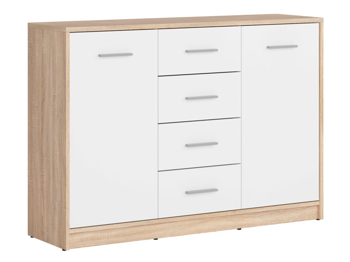 Divdurvju kumode ar četrām atvilktnēm NEPO PLUS 118,5 cm, Sonoma ozols/balta