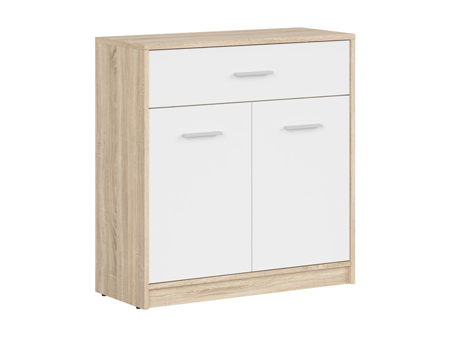 NEPO PLUS divdurvju kumode ar atvilktni, 80 cm, Sonoma ozols/balts