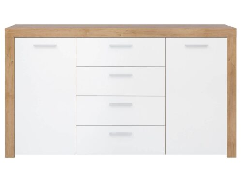 BALDER divdurvju kumode 155 cm, Riviera ozols/balta spīdīga krāsa