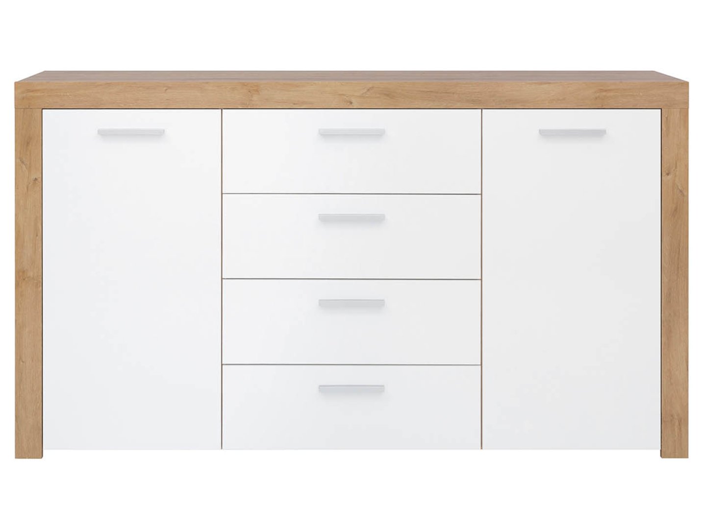 BALDER divdurvju kumode 155 cm, Riviera ozols/balta spīdīga krāsa