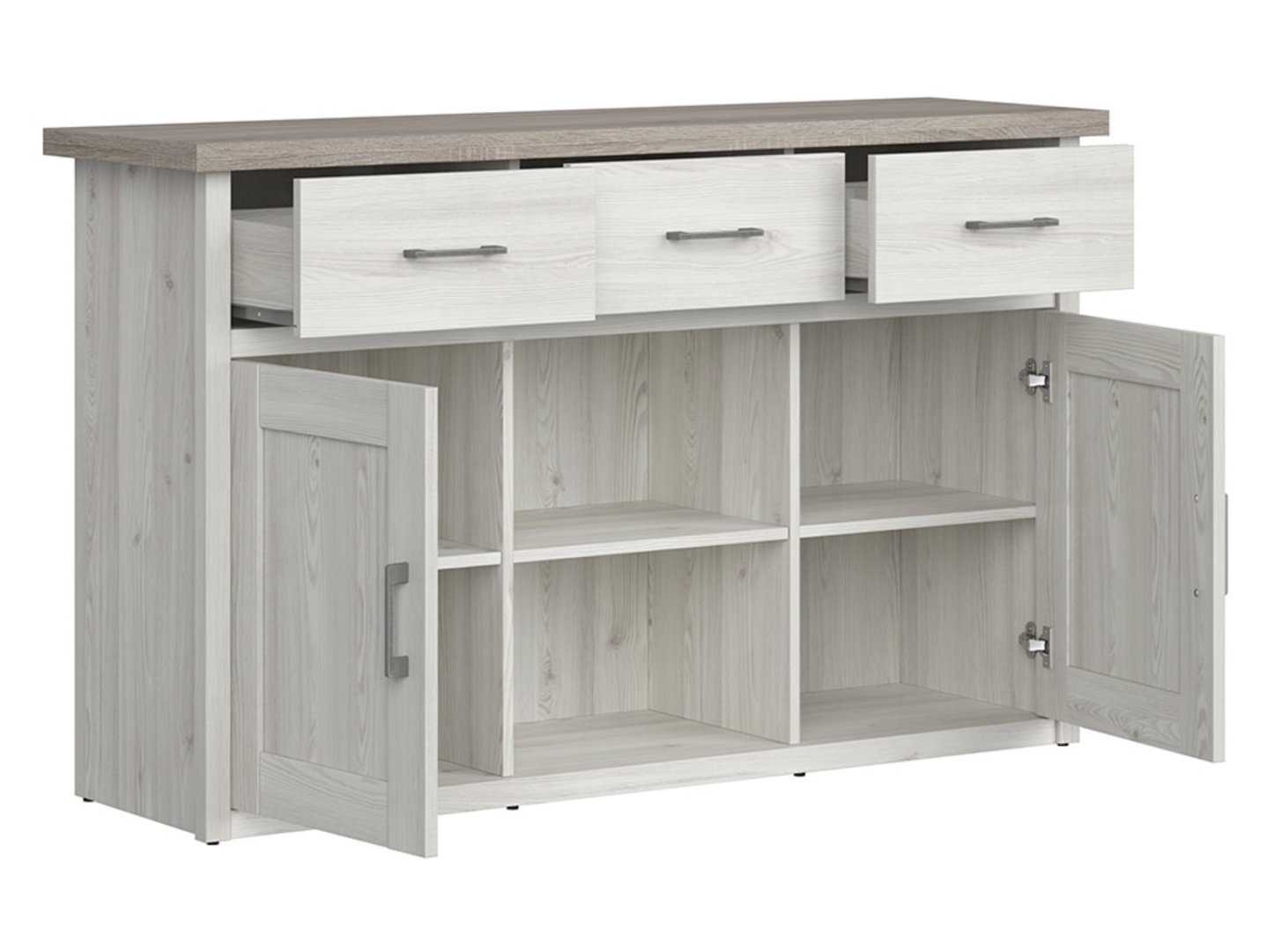 Kumode ar divām durvīm un trim atvilktnēm LUCA JUZI 148 cm gaiša Sibiu lapegle/tumšs Sonoma ozols — изображение 2