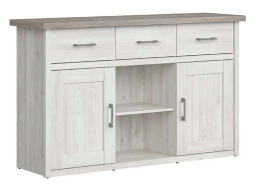 Kumode ar divām durvīm un trim atvilktnēm LUCA JUZI 148 cm gaiša Sibiu lapegle/tumšs Sonoma ozols