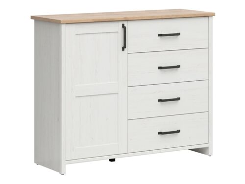 Kumode ar vienviru durvīm un četrām atvilktnēm LOKSA 120 cm, Andersen priede, balta