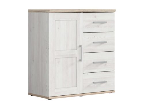 Viendurvju kumode ar četrām atvilktnēm ROMANCE 93 cm gaiša Sibiu lapegle/gaišs San Remo ozols