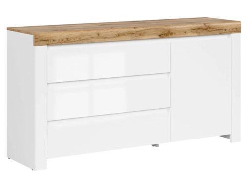 HOLTEN kumode ar vienām durvīm un trim atvilktnēm, 156 cm, balta/votan ozols