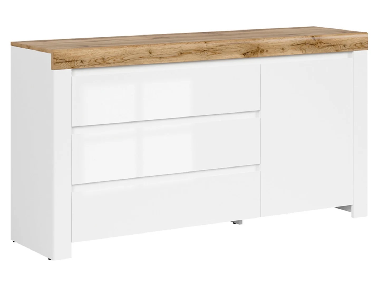 HOLTEN kumode ar vienām durvīm un trim atvilktnēm, 156 cm, balta/votan ozols