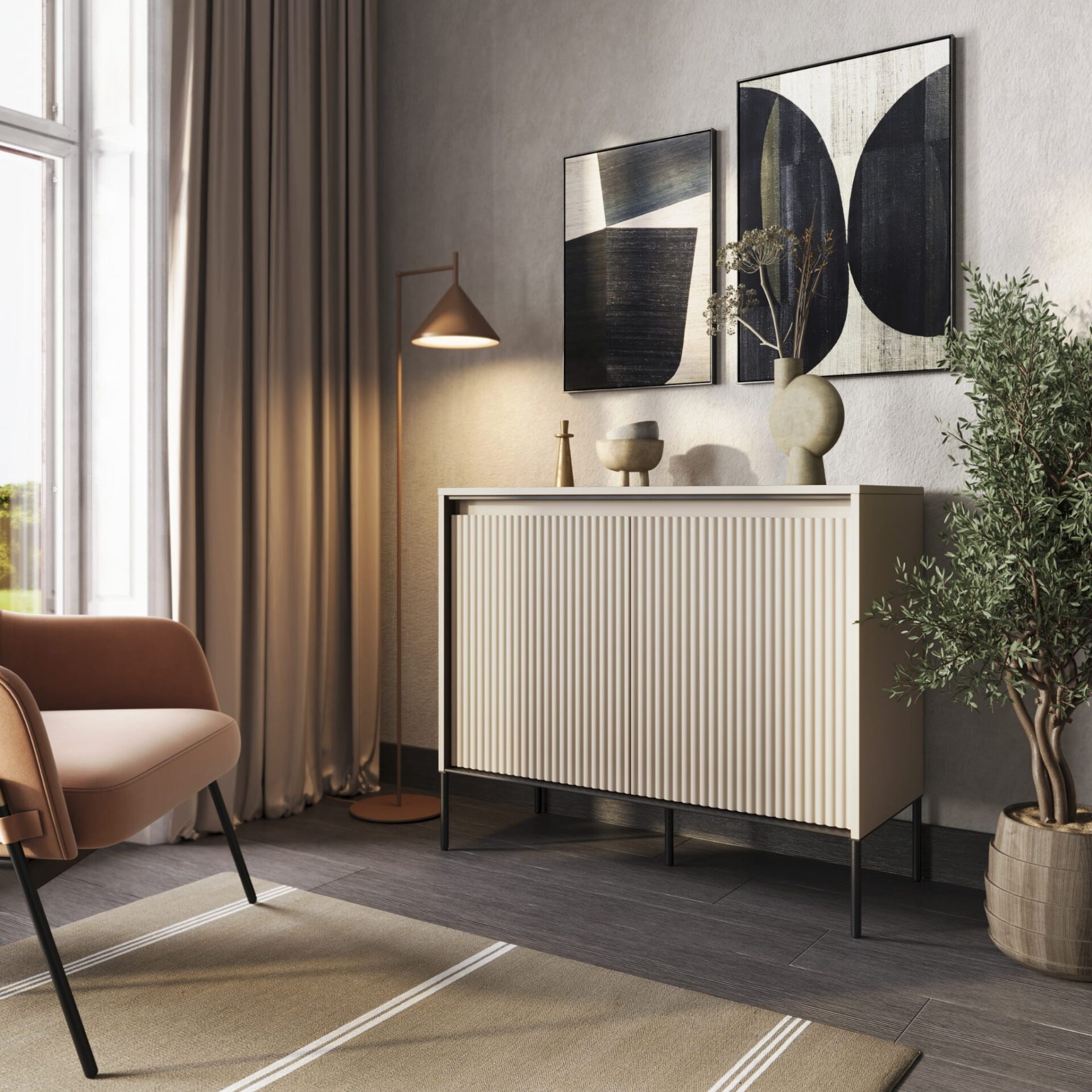 TREND 02 frēzēta kumode, bēšas/melnas kājas — изображение 3