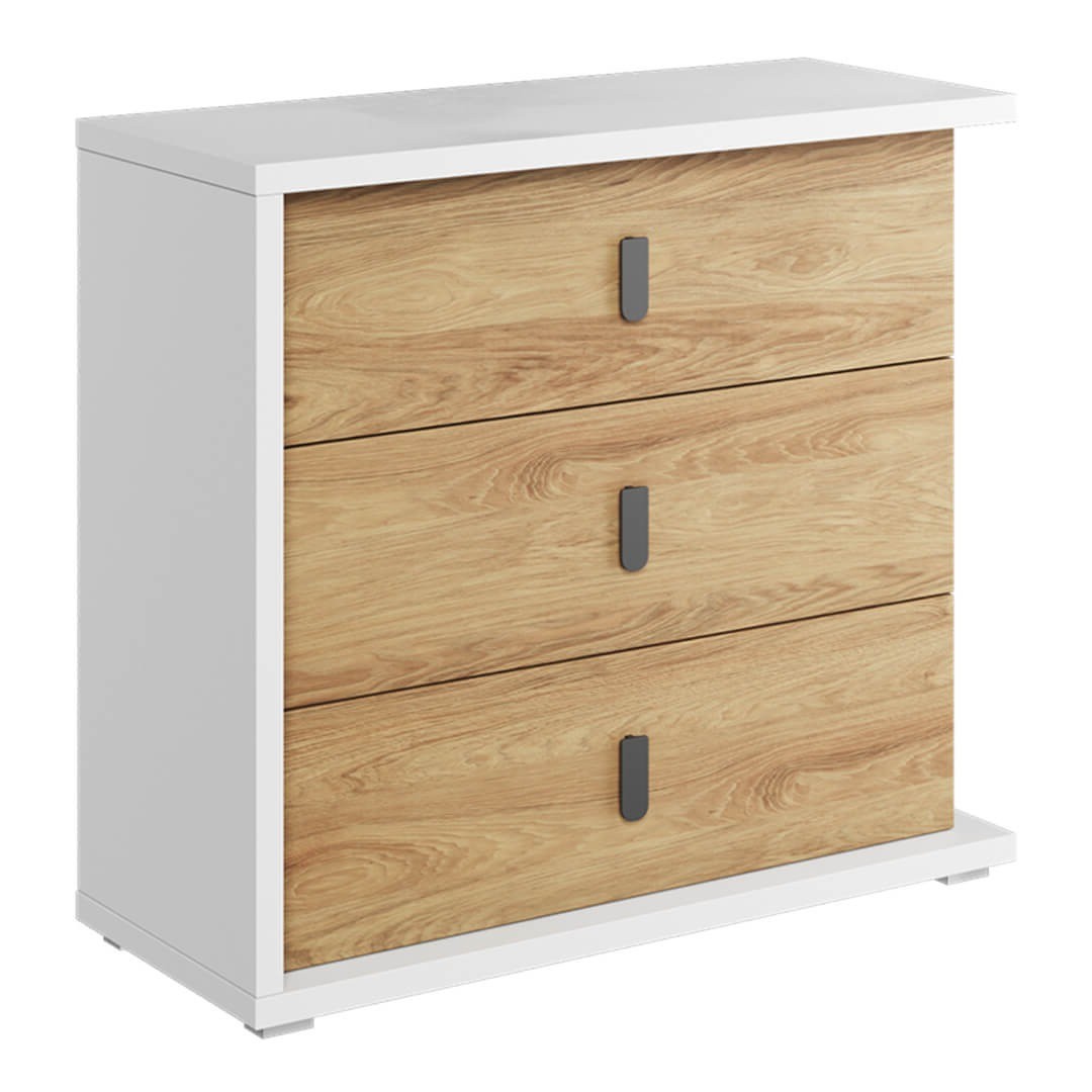 Skandināvu kumode SIMI MS-04 balta / dabīga hikorija