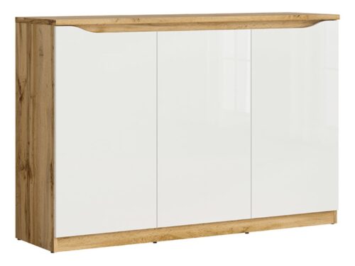NUIS trīsdurvju kumode, 135 cm, Wotan ozols/balta spīdīga krāsa