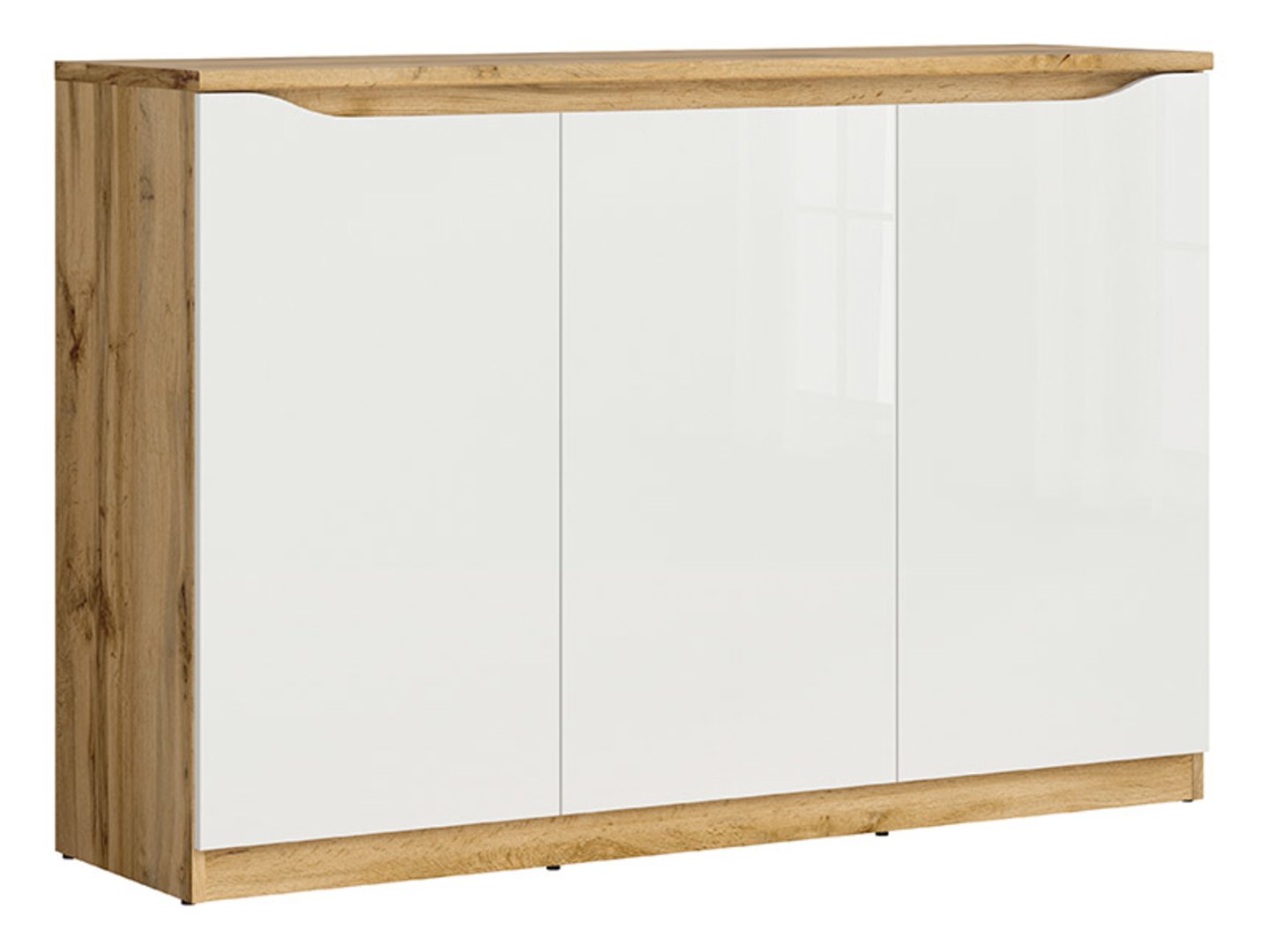 NUIS trīsdurvju kumode, 135 cm, Wotan ozols/balta spīdīga krāsa
