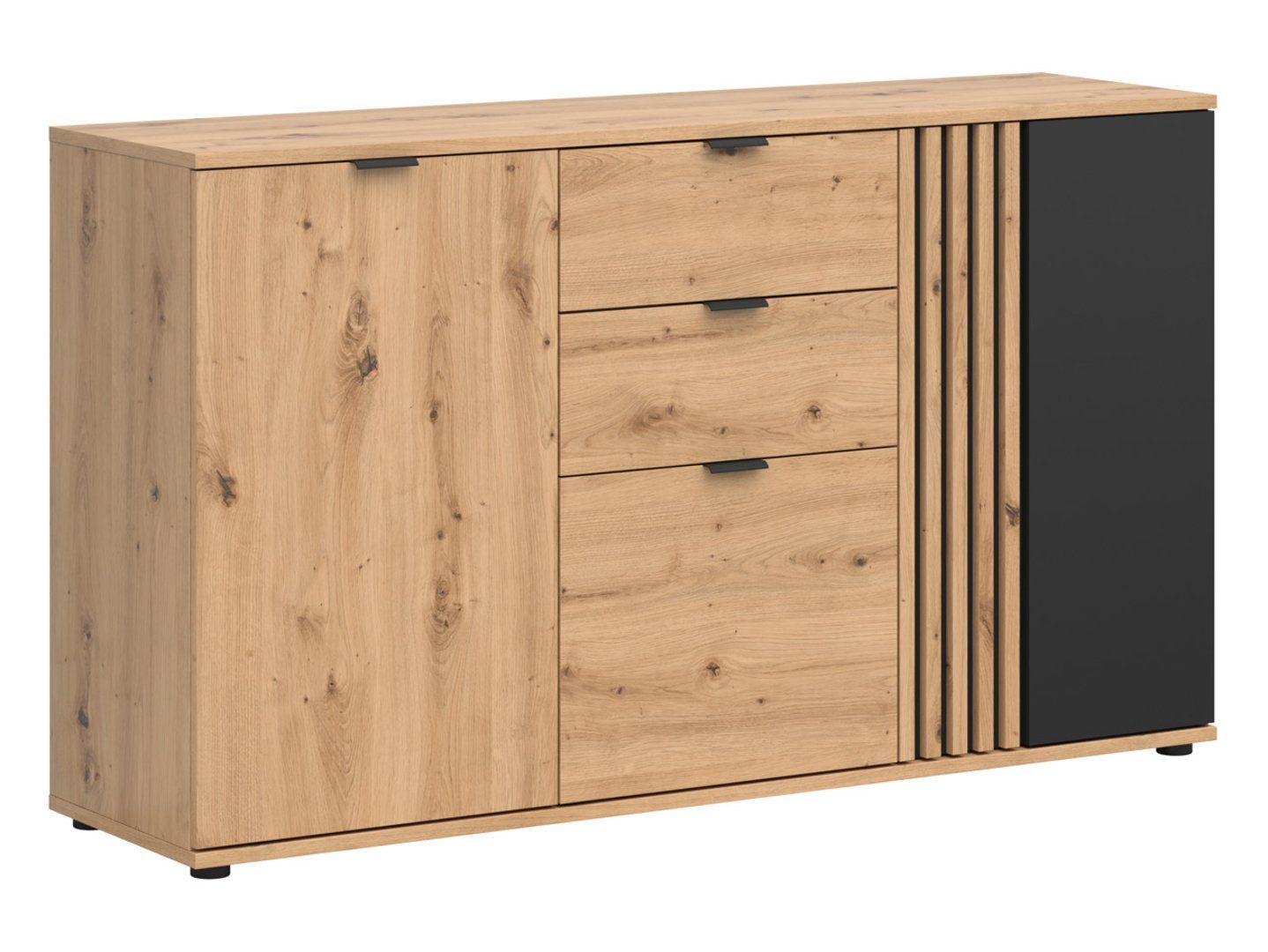 Vabres trīsdurvju kumode ar 2 atvilktnēm, 150 cm, mākslinieciskas ozolkoka līstes