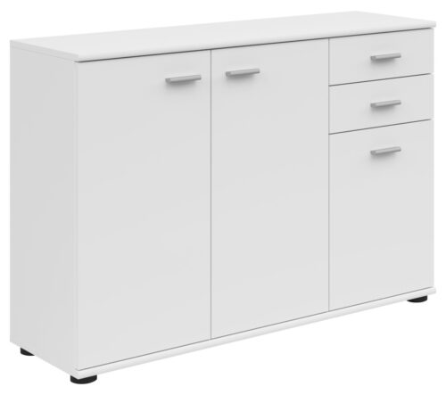 Trīsdurvju kumode ar divām atvilktnēm NOEDA 106 cm, balta