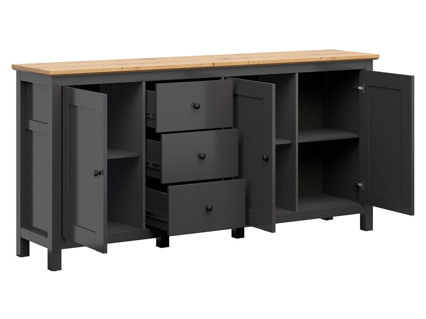 HESEN kumode ar trim durvīm un atvilktnēm, 199 cm, grafīta/mākslīgā ozolkoka krāsā — изображение 3