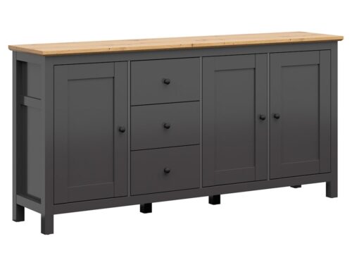 HESEN kumode ar trim durvīm un atvilktnēm, 199 cm, grafīta/mākslīgā ozolkoka krāsā