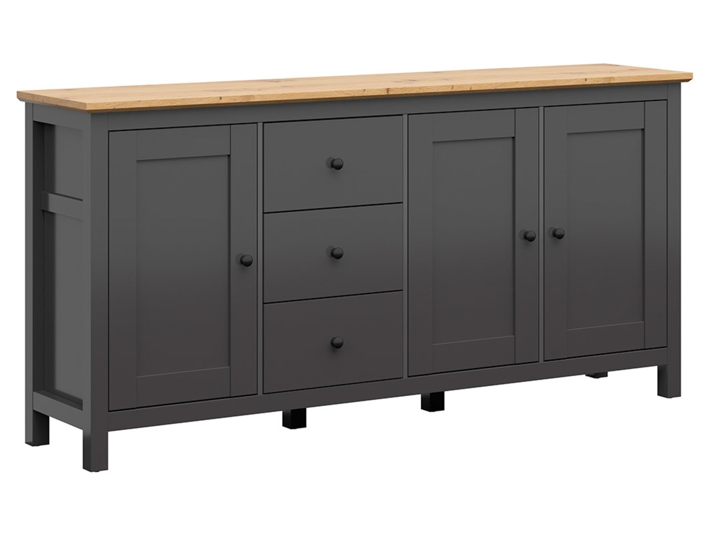 HESEN kumode ar trim durvīm un atvilktnēm, 199 cm, grafīta/mākslīgā ozolkoka krāsā