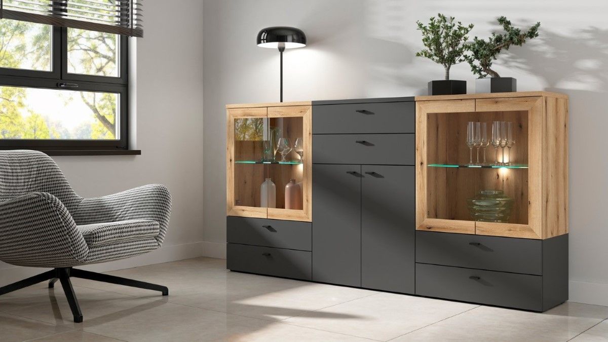 Kumode ar 2 atvilktnēm, grafīta krāsā, sistēma 64 — изображение 3