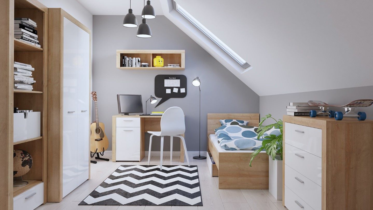 Kumode ar četrām atvilktnēm BALDER 90 cm Riviera ozols/balta spīdīga krāsa — изображение 4