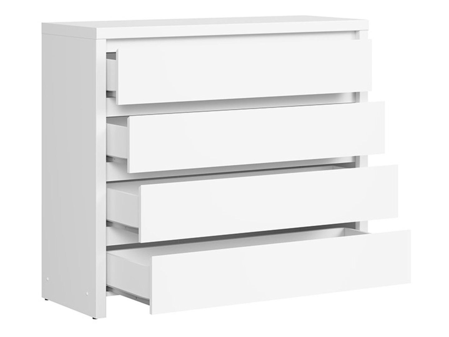 Kumode ar četrām atvilktnēm KASPIAN 105 cm baltā/matēti baltā krāsā — изображение 3
