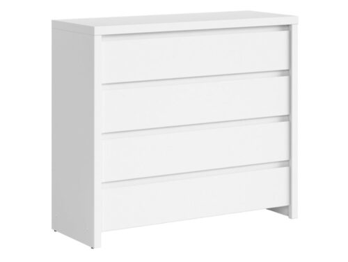 Kumode ar četrām atvilktnēm KASPIAN 105 cm baltā/matēti baltā krāsā