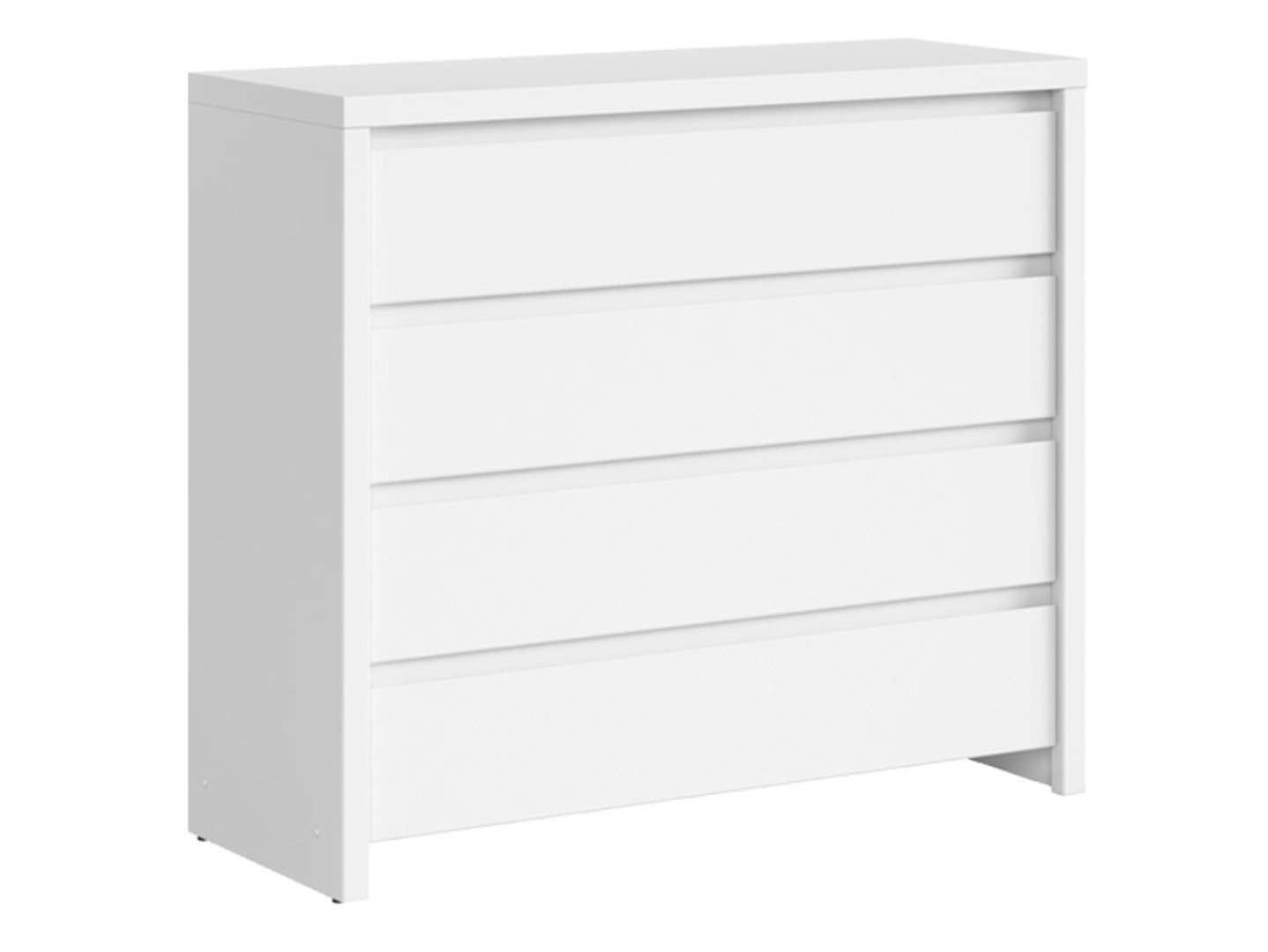 Kumode ar četrām atvilktnēm KASPIAN 105 cm baltā/matēti baltā krāsā