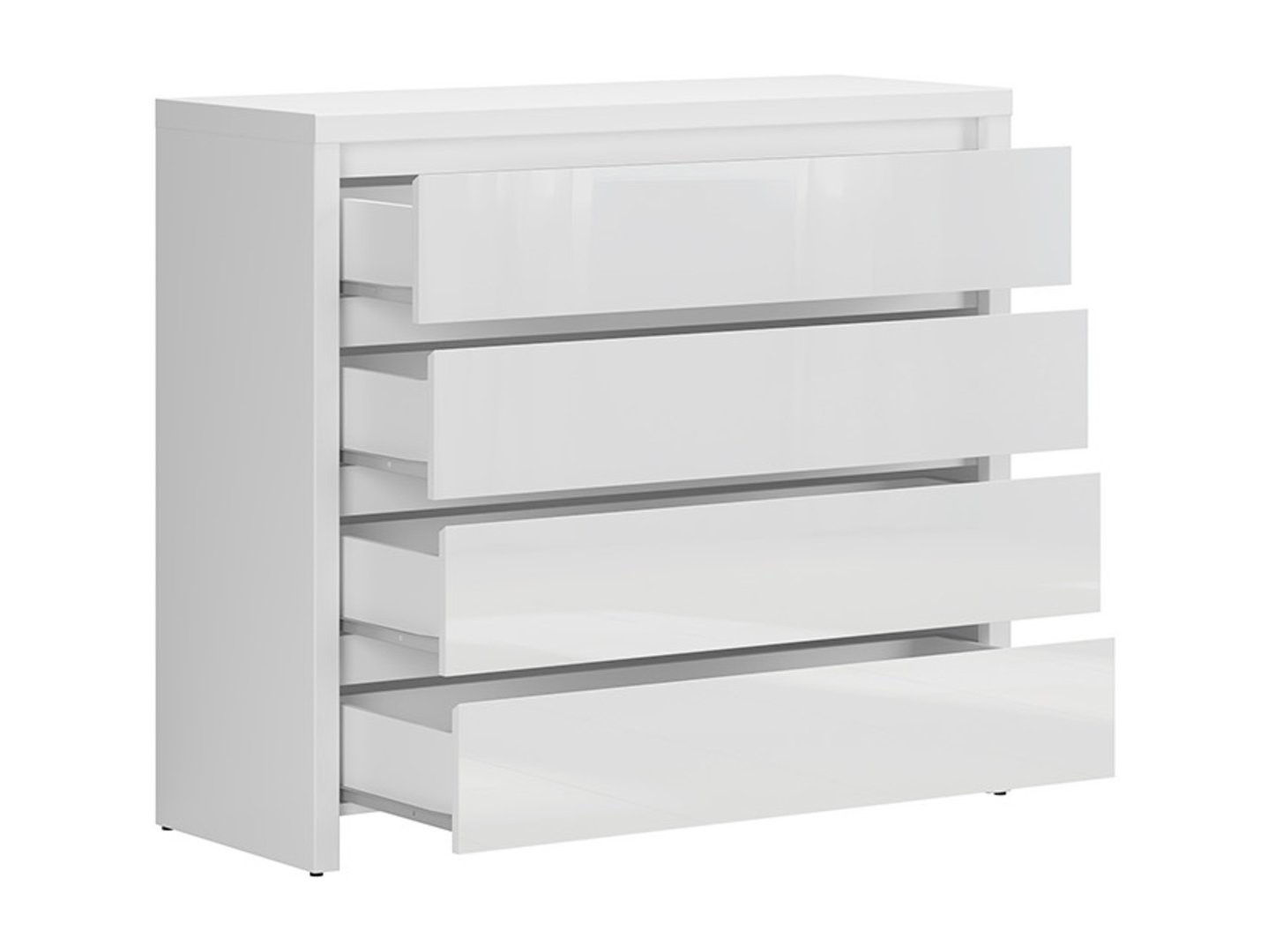 Kumode ar četrām atvilktnēm LARIOS 105 cm baltā/baltā spīdīgā krāsā — изображение 3