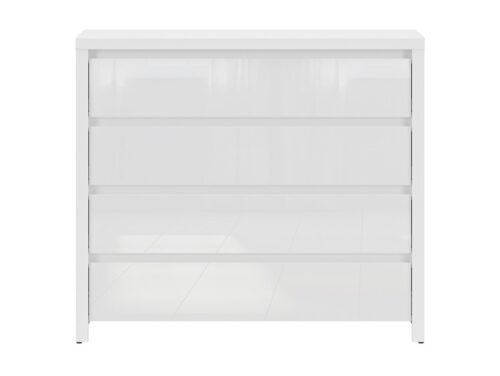 Kumode ar četrām atvilktnēm LARIOS 105 cm baltā/baltā spīdīgā krāsā
