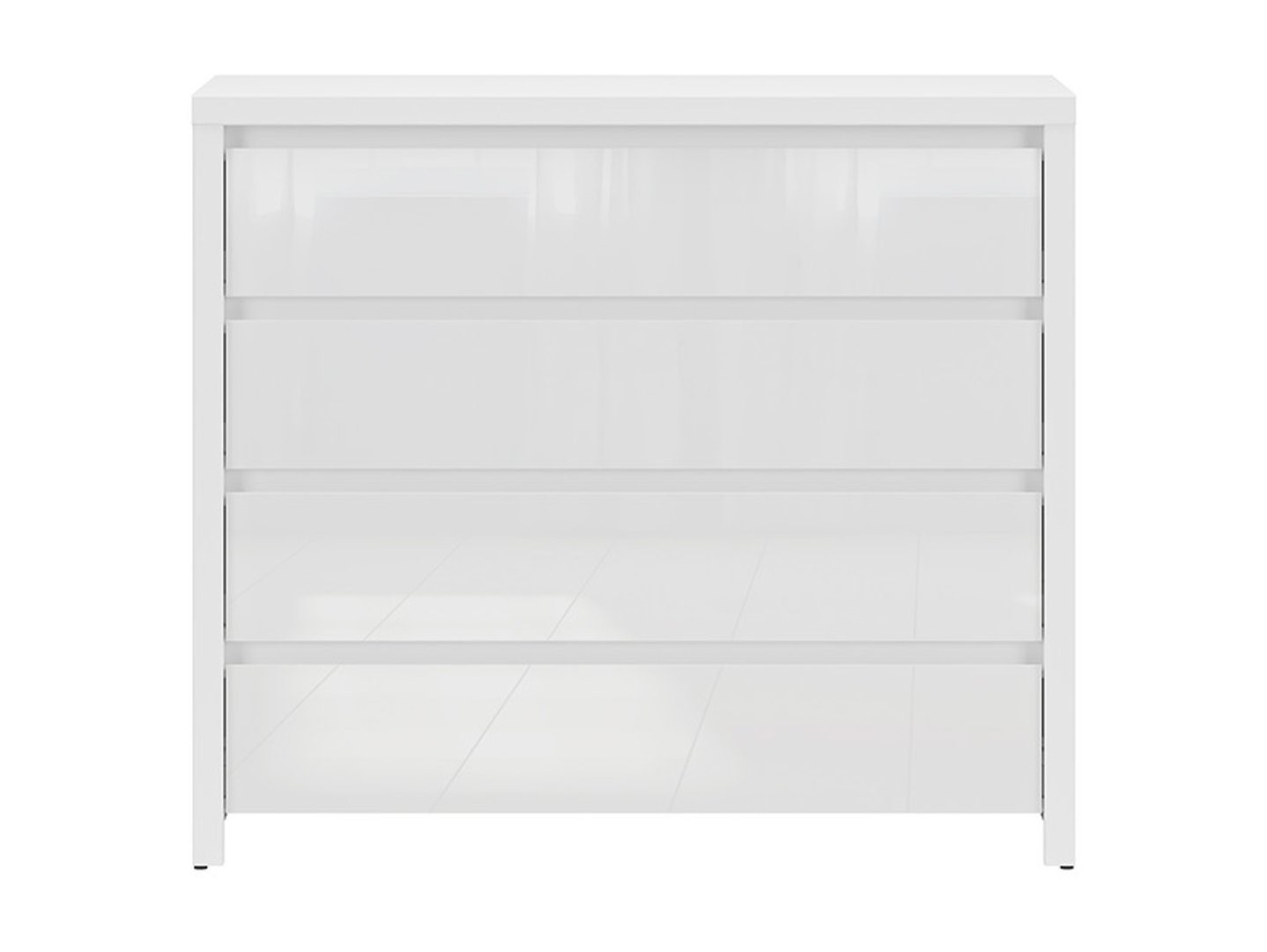 Kumode ar četrām atvilktnēm LARIOS 105 cm baltā/baltā spīdīgā krāsā