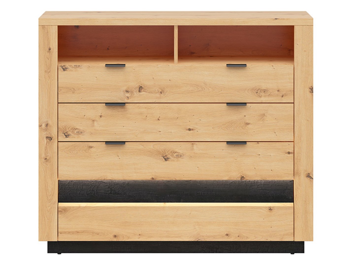 OSTIA kumode ar četrām atvilktnēm, 116,5 cm, Artisan ozols/spīdīgi melna — изображение 2