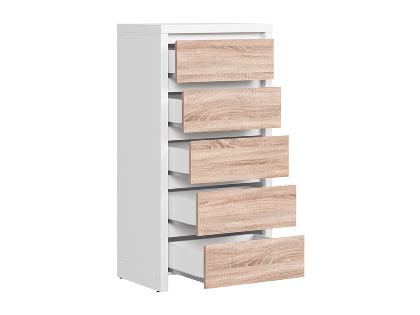 KASPIAN kumode ar piecām atvilktnēm, 56 cm, balta/sonoma ozols — изображение 3