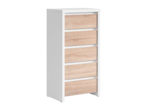 KASPIAN kumode ar piecām atvilktnēm, 56 cm, balta/sonoma ozols