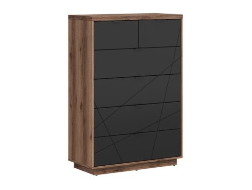 FORN kumode ar sešām atvilktnēm, 90 cm, Delano tumšs ozols/matēti melna