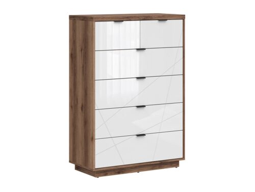 FORN kumode ar sešām atvilktnēm 90 cm, Delano tumšais ozols/spīdīgi balta