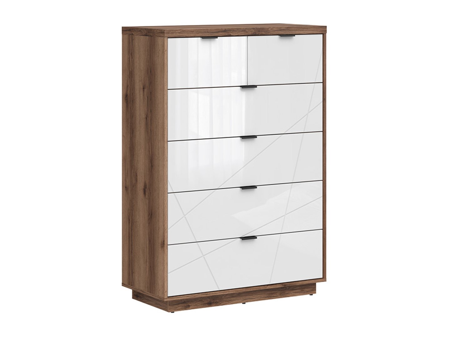 FORN kumode ar sešām atvilktnēm 90 cm, Delano tumšais ozols/spīdīgi balta