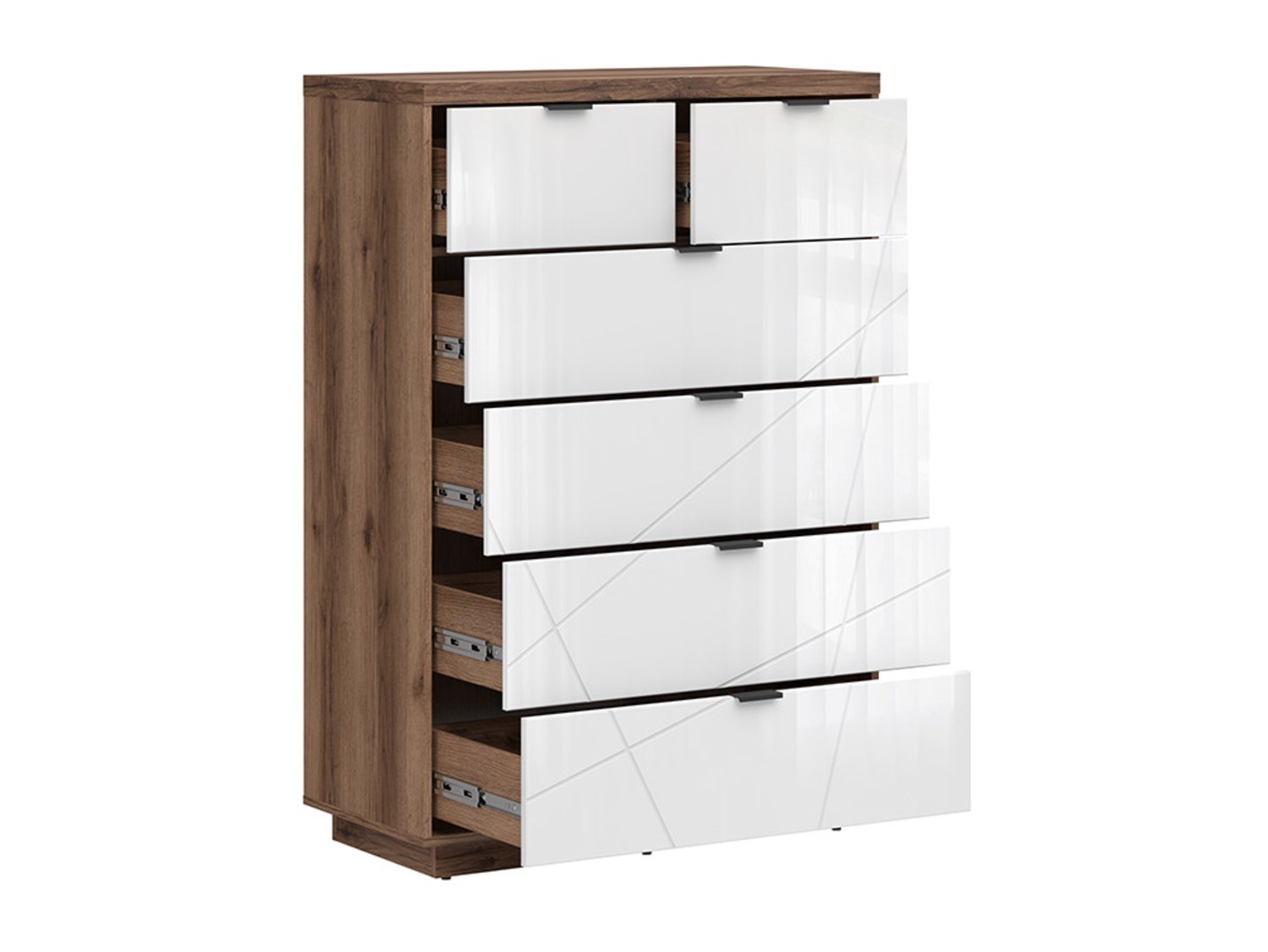 FORN kumode ar sešām atvilktnēm 90 cm, Delano tumšais ozols/spīdīgi balta — изображение 3